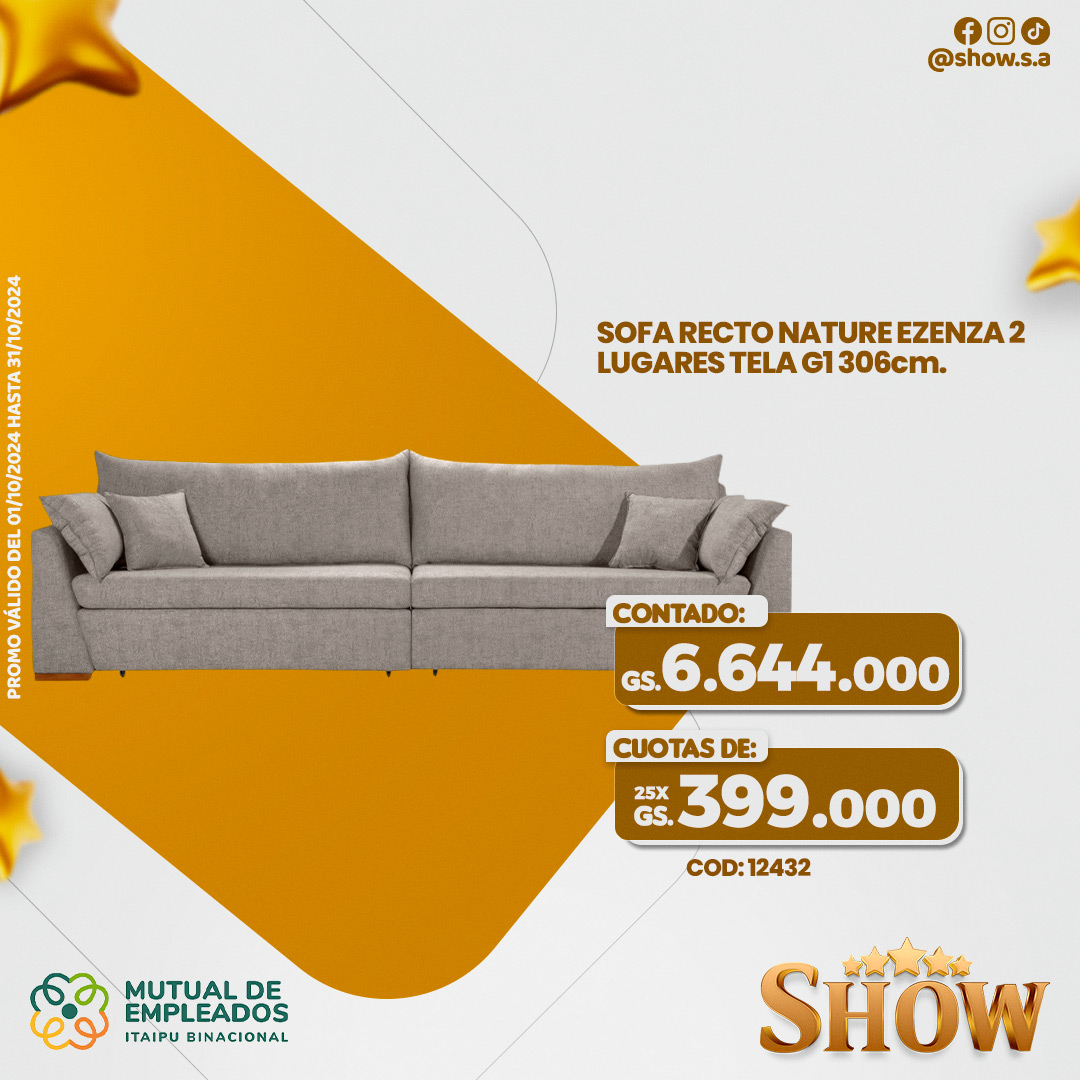 Imagen de SOFA RECTO NATURE EZENZA 2 LUGARES TELA G1 306cm.